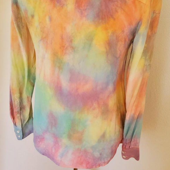 NEW JCrew silk painted tie dyed shirt pink blue purple yellow orange green 4 6 - Picture 6 of 9